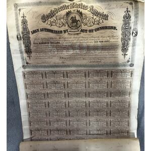 1864 Confederate States $500 Bond Act of Feb. 17,1864 Uncertified #5592